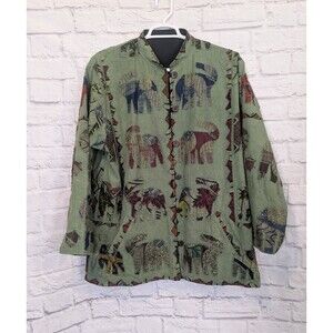Silver Stream Green Elephant Applique Jacket Boho Art t Wear Reversible One Size